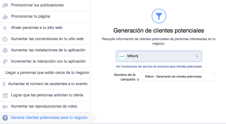  "Generación de clientes potenciales", una tipología de anuncio Facebook que permite aumentar tu tamaño de base de datos 