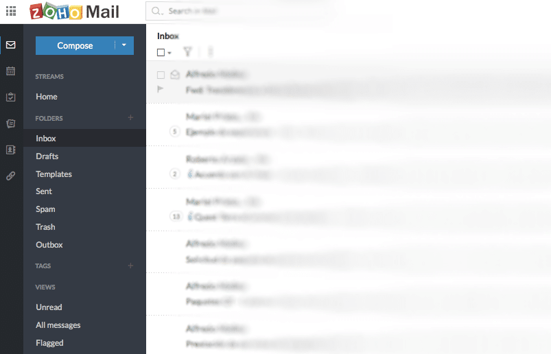 Vista general de Zoho Mail en su versión web.